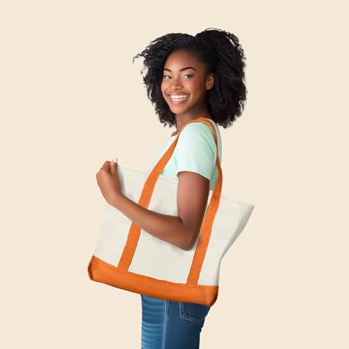 22" Heavy Duty Cotton Canvas Tote Bag (Zippered) - color: Orange