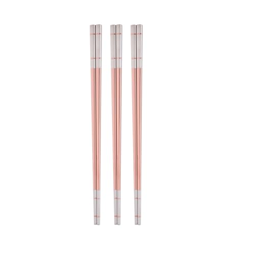 Reusable Stainless Steel Chopsticks,Dishwasher Safe , Easy to Use(3 PCS,Rose gold) - color: Rose Gold