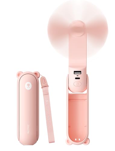 JISULIFE 3 IN 1 Portable Fan with Power Bank & Flashlight Featured - color: Pink
