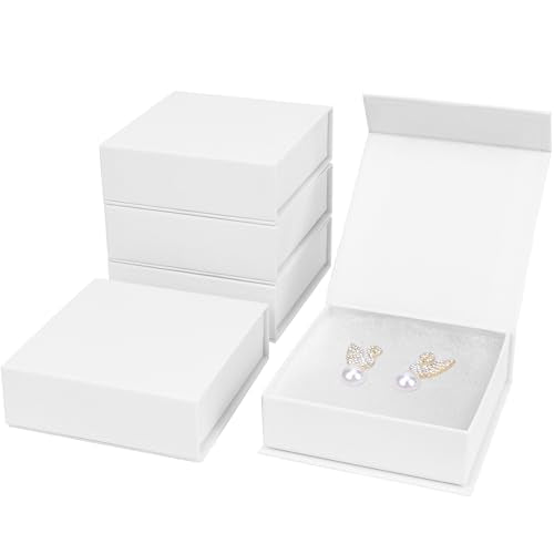 Mirgrime Jewelry Gift Boxes, 5 Pack 3.5x3.5x1 inch Small Jewelry Boxes, Cardboard Box for Necklaces Bracelet Earring Ring (White) - color: Magnetic Box-sxh-5-w