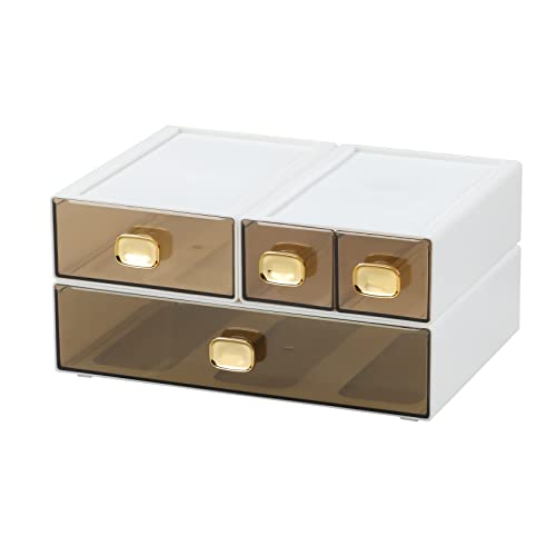 Desktop Storage Drawers, Stackable Countertop Organizer with Drawers - color: 4 Mixed Drawers, White