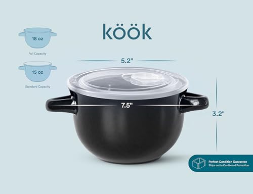 KooK French Onion Soup Crocks with Lids & Handles, Set of 4, Black - color: Black