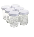 North Mountain Supply 8 Ounce Glass Regular Mouth Tapered Mason Canning Jars - with Flat Top Lids - Case of 6 (White Metal Lids)