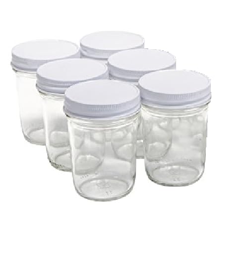 North Mountain Supply 8 Ounce Glass Regular Mouth Tapered Mason Canning Jars - with Flat Top Lids - Case of 6 (White Metal Lids)