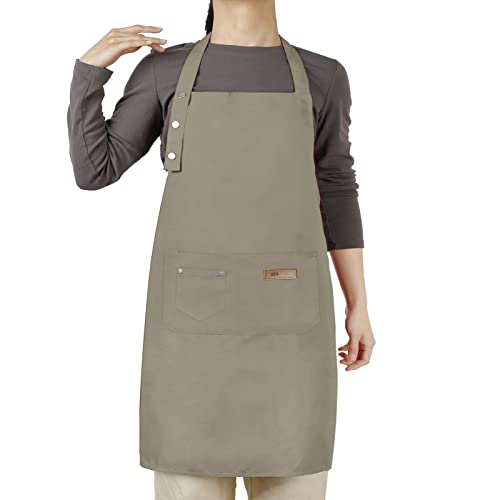 Hongsome Adjustable Button Apron for Women Men Artist Painting Pottery Garden Cooking Kitchen Chef 3 Pockets Waterproof M-XXL - color: Gray