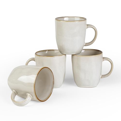 famiware Coffee Mugs Set of 4, Ocean Square 13oz Coffee Cup Set with Handle - color: Ocean Square-Cappuccino White, size: 4pcs
