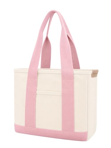 TeeYee 16oz Canvas Tote Bag Casual Multi Pocket Work Bag for Women - color: 134pinkm, size: Medium