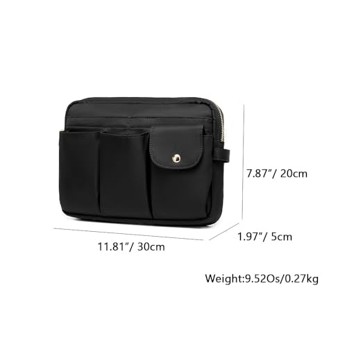 Storage Bag-arge Cosmetic Bag for Women Travel Makeup Bag Zip Up Bag Pure Cotton Canvas Can be Suspended (Nylon,Black) - color: Black