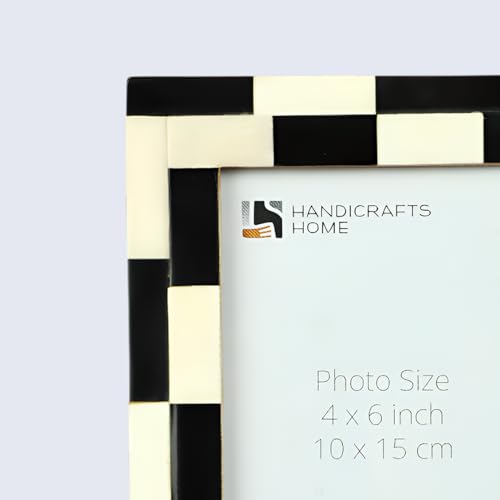 Handicrafts Home 4x6 Black & White Picture Frame – Handmade Bone Inlay Photo Frame from Silhouette Shuffled Collection, Checkered Geometric Design, Frame for Wall & Tabletop, Boho Home Decor & Gift - color: SILHOUETTE-SHUFFLED, size: 4X6