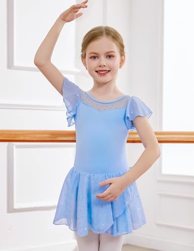 Zaclotre Girls Ballet Leotards Ruffle Sleeve Sparkle Dance Leotard - color: Baby Blue, size: 3-4T
