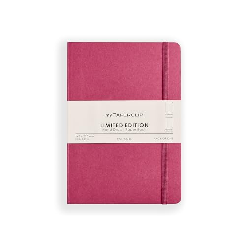 myPAPERCLIP Limited Edition A5 Plain Notebook | 192 Pages, 100 GSM, Soft Cover, A5 (5.83 × 8.27 in) | Flat Lay | Bookmark & Elastic Closure | Raspberry - color: Raspberry, style: Minimalist