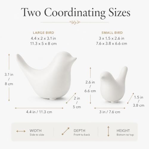 White Ceramic Bird Figurines and Statues, 2 Piece Bird Decor - color: White