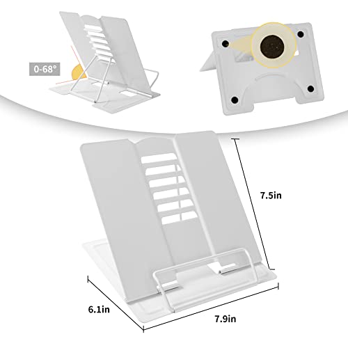 Metal Book Stand Adjustable Book Holder for Reading - color: Full White
