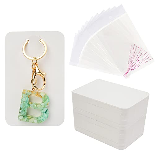 Temlum 3''x4.7'' Keychain Display Cards with Self-Sealing Bags, White 100p - color: White