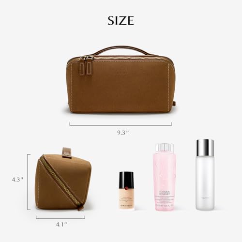 EACHY Travel Makeup Bag for Women, Faux Suede Cosmetic Bag, Brown, Medium - color: D - Brown, size: Medium