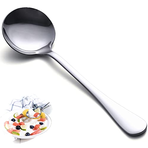 Soup Spoons, 12pcs Stainless Steel Spoons Heavy-Weight Round Spoon Flatware - size: 12 pcs