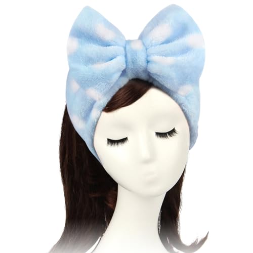 Shintop Sweet Super Soft Caroset Polka Dots Wash Cosmetic Headband - color: Light Blue