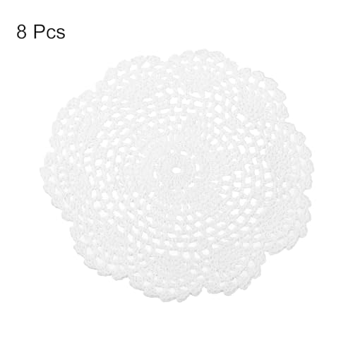 uxcell Crochet Doilies Round Lace Placemats for Decoration 8" White 8Pcs - color: White