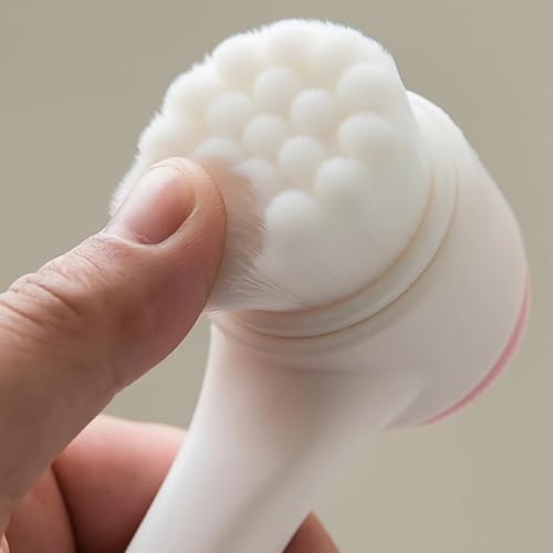 1pc Face Brush 2 in 1, Facial Cleansing Exfoliating Scrubber Brush, Silicone Double-Sided Manual Facial Cleanser Tool - color: Pink