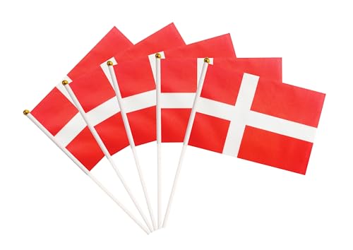 50 Pack Denmark Danish Small Mini Hand Held Denmark Danish on Stick Flags, Miniature National Country Flags,Party Decorations Supplies for Parades,International Festival - color: Denmark