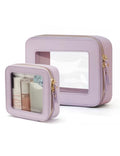 Popvibe Clear Makeup Bag with Zipper, Set of 2, Mini and Medium, Purple - color: Purple, style: Mini & Medium