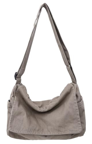 Messenger Bag for Women Men Satchel Bag Canvas Crossbody Shoulder Bag Casual Sling Bag - color: Grey
