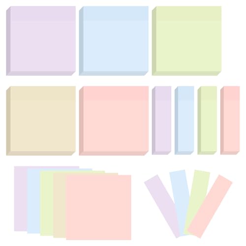 BAYTORY 6 Pads Pastel Sticky Notes, Memo Self-Stick Note (3x3 & 3x0.7 in) - size: 3x3 & 3x0.7 Inch