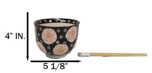 Ebros Gift Artistic Donburi Ramen Udon Noodles Soup Salad 5" D 18Oz Bowl With Bamboo Chopsticks And Built In Rest Set Asian Dining Kitchen Accent (Pink Sakura Cherry Blossom) - color: Pink Sakura Cherry Blossom
