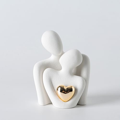 Mini Hugging Couple Statue Ceramic Lover Figurine Home Decor is a Romantic Gift for Her on Wedding Anniversary and Valentines, TV Stand Decoration Knick Knacks for Shelves (White) - size: S-3.5in