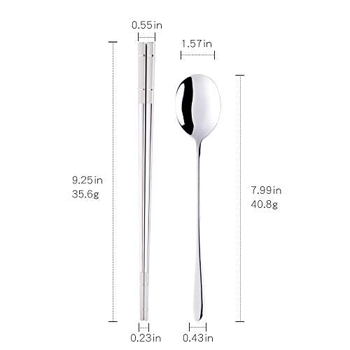 Buyer Star 4 Set Silver Square Chopsticks and Spoon Set Metal Stainless Steel Spoon Chopsticks Set - color: silver-square chopstick and spoon