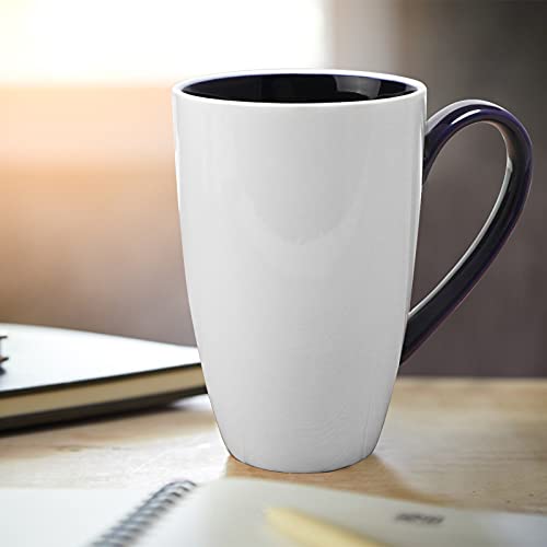 amhomel Porcelain Tea Mug with Infuser and Lid, 16 Ounce Ceramic Tea Cup for Loose Leaf, Coffee, Cocoa and Milk, Tea Gift for Tea Lovers, Set of 2(Navy Blue and White) - color: navy and white