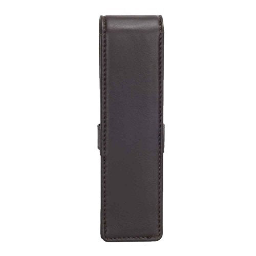 DiLoro Leather Double Pen Case Pencil Pouch Holder for Two Fountain Ballpoint Rollerball Pens and Pencils (Espresso Dark Brown) - color: Espresso Dark Brown
