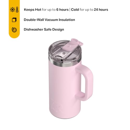 RTIC 16oz Road Trip Travel Mug with Lid and Handle, Ceramic Lined, Pale Pink - color: Pale Pink, size: 16 Ounces