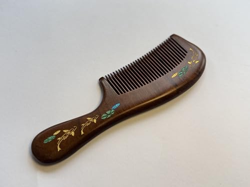 Handmade wooden hair comb, natural sandalwood comb, anti-static wooden combs, with sandalwood fragrance, good for hair growth, suitable for ladies and girls. (handle comb) - color: handle comb
