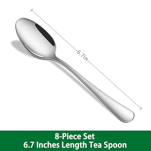 8-Piece 6.7 Inches Stainless Steel Tea Spoon,Durable Dishwasher Safe Teaspoons,Silverware Dessert Spoons For Kitchen,Small Spoons For Restaurant,Hotel - color: Silvera