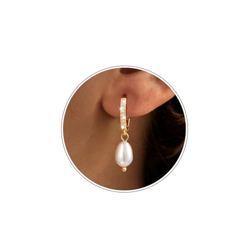 Pearl Earrings for Women,14K Gold/Silver Plated Dangle Drop Earrings - color: yellow
