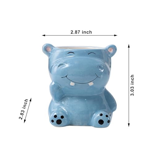 DIYOMR Cute Animals Planter, Mini Ceramic Cartoon Animal Shaped Succulent Flower Pot Indoor Air Plants Holder, Smooth Shiny Decorative Flower Cactus Planter - Plants Not Included (Hippo) - color: Hippo