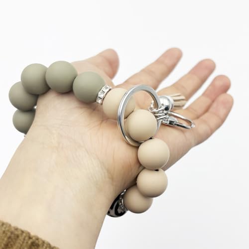 Unpafcxddyig Silicone Bead Keychain Bracelet Wristlet Key Ring - color: Army Green Black