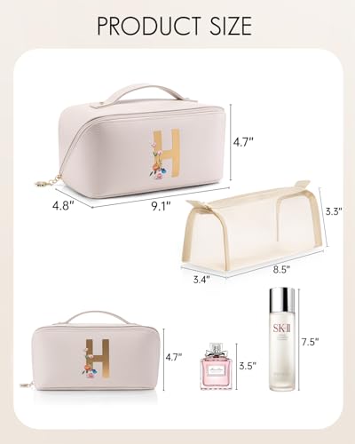 VLANDO Makeup Travel Bag,Vacation Essentials，Letter H,Off White - color: 14.White-H