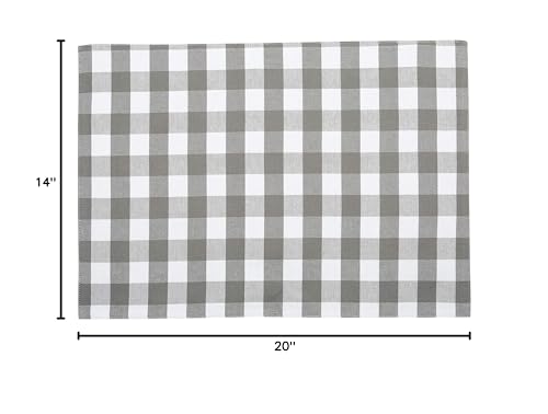 Urban Villa Two Tone Placemat Cotton Tablemat 14x20 (Set of 6) Grey/Wht - color: Grey/White Checks, size: 14" x 20"