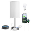 Fenmzee 17.4" White Lamp for Bedroom - Dimmable Touch, USB A+C, AC Outlet - color: White - Silver, size: 17.4"