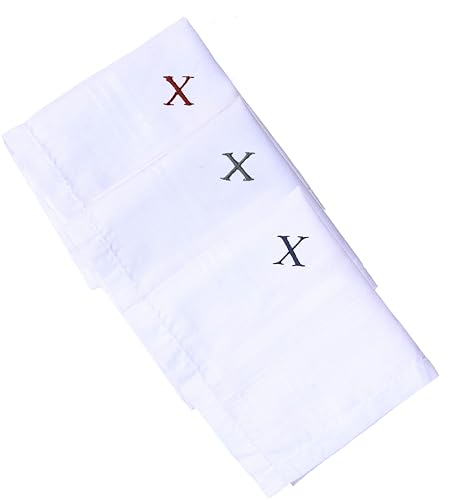 Monogrammed Handkerchiefs for Men 3-Pack Cotton, White Hankies - color: X