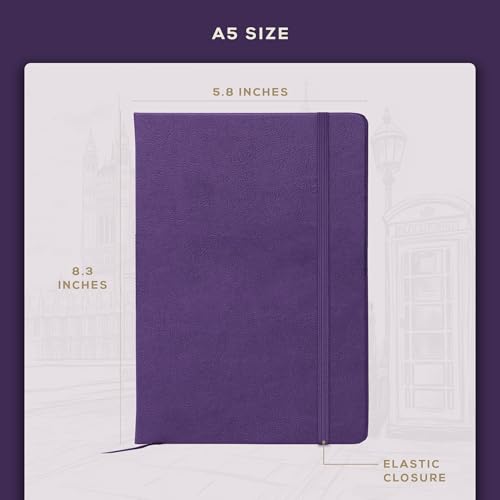 BEECHMORE BOOKS A5 5x8 Lined Leather Journal For Men, 120 GSM with Gift Box - color: Royal Plum, size: A5 - 5.8" x 8.3" Medium