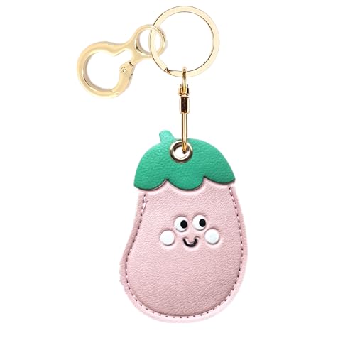 BORKUANA PU Leather Keychain Holder Protective Case Compatible with AirTag - color: Eggplant