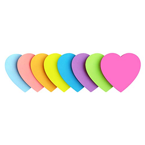 SIMONA Heart Shape Sticky Notes 3x3 in 8 Color Bright Colorful Sticky Pad - color: Bright Color 8 Pads
