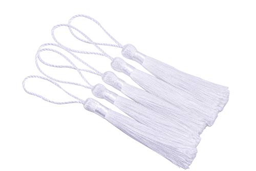 KONMAY 20pcs 3.5'' Small Silky Soft Craft Mini Bookmark Tassels with Loops for Jewelry Making, Gift Wrapping, Zipper Pull, Home Decor(White) - color: White