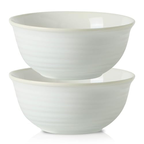 HASENSE Ceramic Serving Bowls, 8.3 Inch Large Soup Bowls for Kitchen, 60 Ounces Salad Bowls for Fruit, Ramen, Pasta, Pho, Microwave Dishwasher Safe, Set of 2, Clay-Infused White - color: Clay-Infused White, size: 65 Ounce