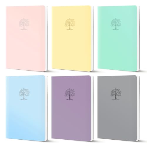 Comix 6 Pack A5 Notebooks, 5.6" x 7.9" Softcover Lined Journals for Men & Women,240 Pages Thick Paper College Ruled Notebooks for Work,School & Business Meetings - color: Light Colored