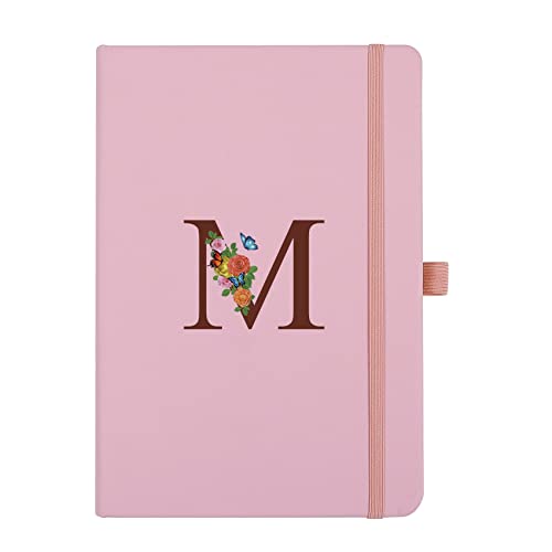 Pink Notebook for Women, 5.7"X8.3" A5 Journal Notebook with Letter M, Dual-Sided Writing Notebook with Dividers, Cute Leather Journal for Work, Business, School, Meetings, Travelers, Small Notebook - color: M