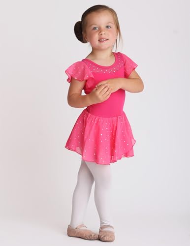 Zaclotre Girls Ballet Leotards Ruffle Sleeve Sparkle Dance Leotard - color: Hot Pink, size: 3-4T
